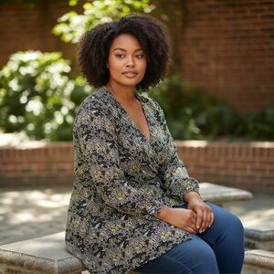 Women With Control By Renee Greenstein 3/4 Slv Faux Wrap Blouse Sz 2X P Career